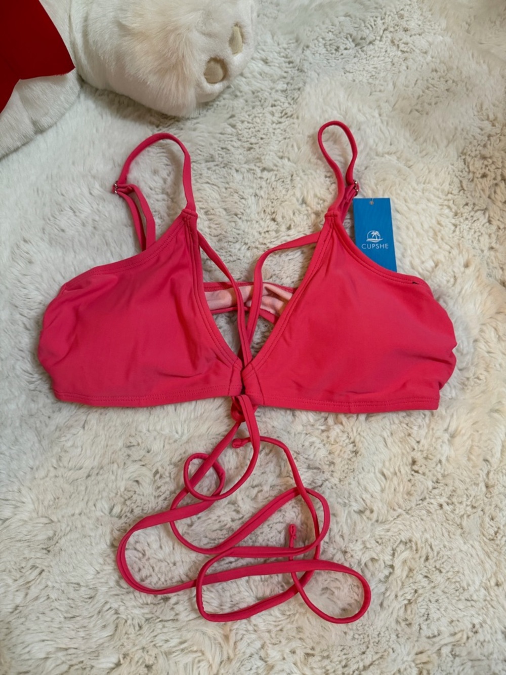 NEW! Cupshe Pink Salmon Strappy Tie-Back Bikini Top size medium